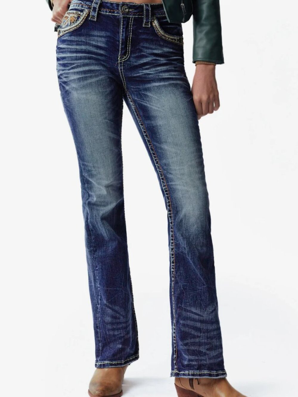 Rock In LA Womens Embroidered Jeans Size 30 Western Heavy Stitching Straight